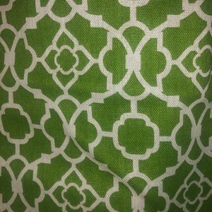 Green and white curtains.